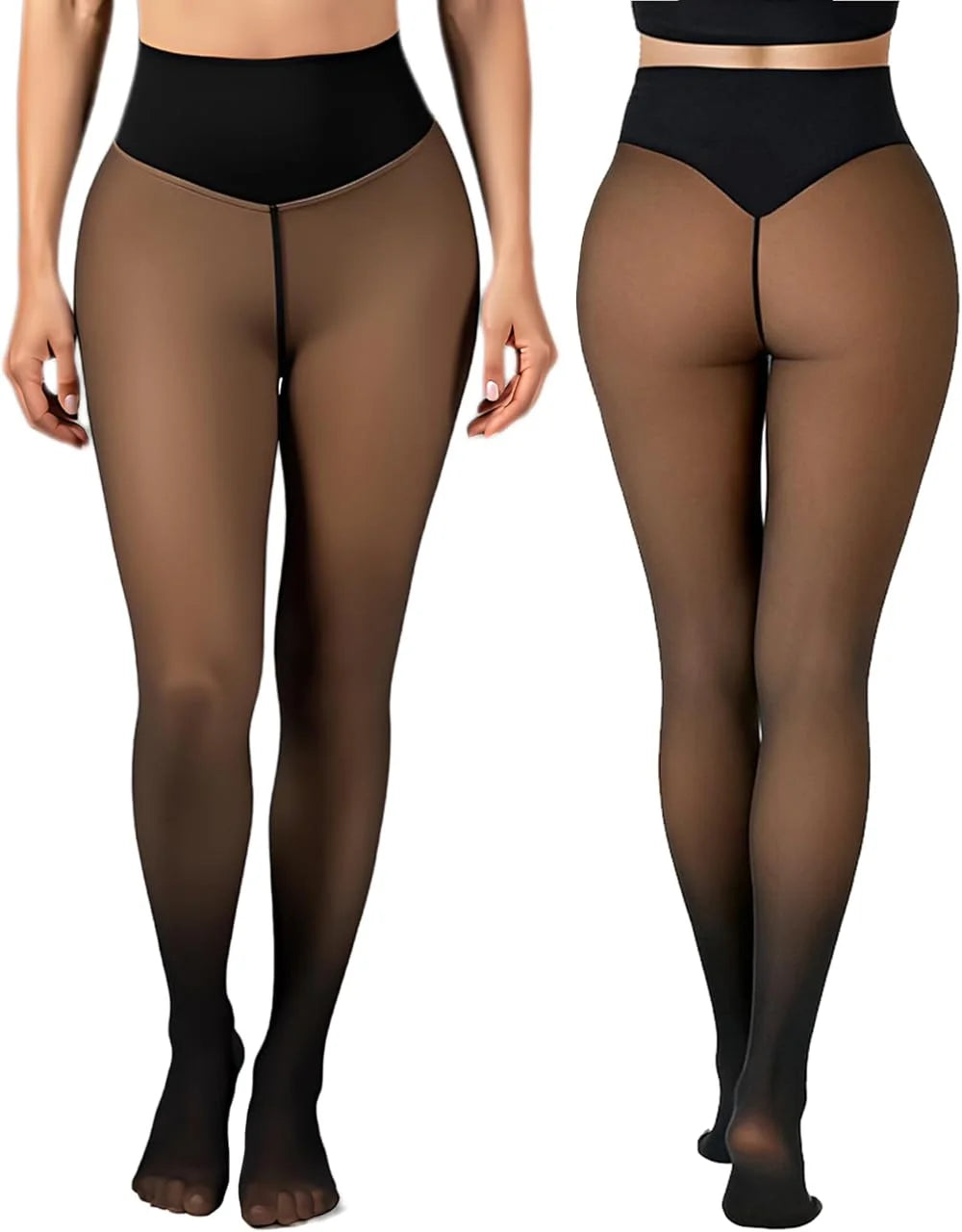 Einnaht-Fleece-Strumpfhose gefütterte Thermo-Leggings formgebender Kompressionsbund durchscheinende Strumpfhose transparente Fleece-Leggings große Größen