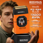 ROSYOUS RS-999 Elektrischer Herrenrasierer 13000 U/min Magnetischer Vektormotor Vollmetall mit Ladestation 2000mAh Friseursalon Bartschneidemaschine