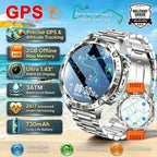 Smartwatch für Herren GPS Offline-Karten 2G ROM 10ATM Wasserdicht Herzfrequenz Tauchen Skifahren Wandern Robuste Smartwatch für Damen und Herren