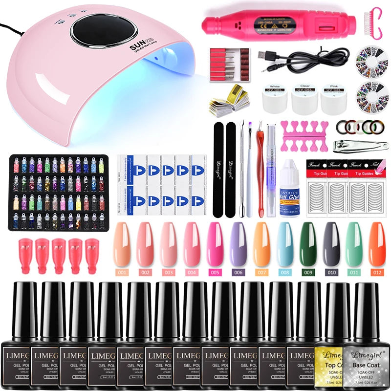 Limegirl Nagelset Nagelgel-Werkzeugset 54W Nagellampe 18/12/7 Farben UV-Gel-Nagellack-Set Enthält Nagelfräser Nagelset