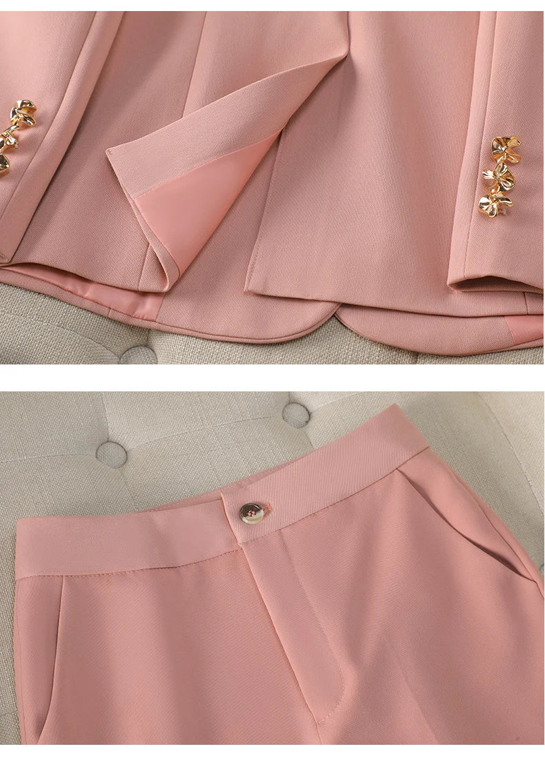 NAVIU Neu 2024 Damen Hosenanzüge Rosa Blazer und Jacken Set Büro Damen Arbeits Business Uniform Weiblicher Hosenanzug OL Stil Beige