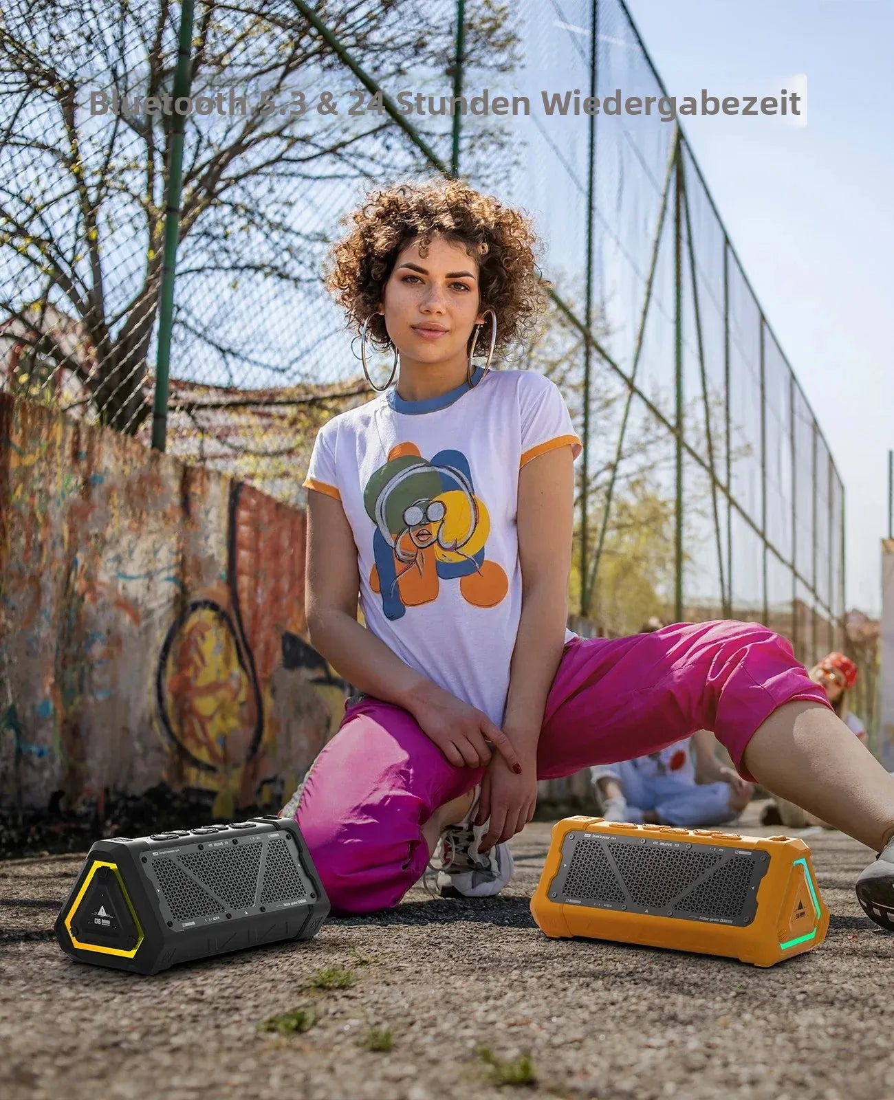MLOVE P3 Outdoor-Bluetooth-Lautsprecher, 40W Ausgangsleistung Bluetooth 5.3 Lautsprecher, Stereo Sound IPX7 Wasserdicht, Micro SD-Karte, RGB-Licht