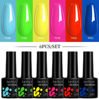 LILYCUTE 7ML 6PCS Neon Gel Nagellack Set fluoreszierend Farbwechsel Semi Permanent Soak Off Maniküre-Kit Nail Art Gel