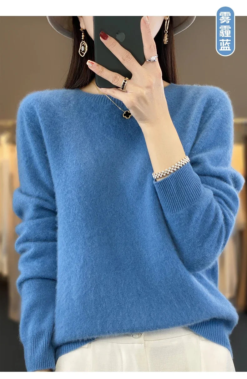 100 % Merinowolle Pullover Damen O-Ausschnitt Kaschmir Strickwaren Female Pullover Herbst Winter Freizeit Oberteile Einfarbig Weiche Kleidung