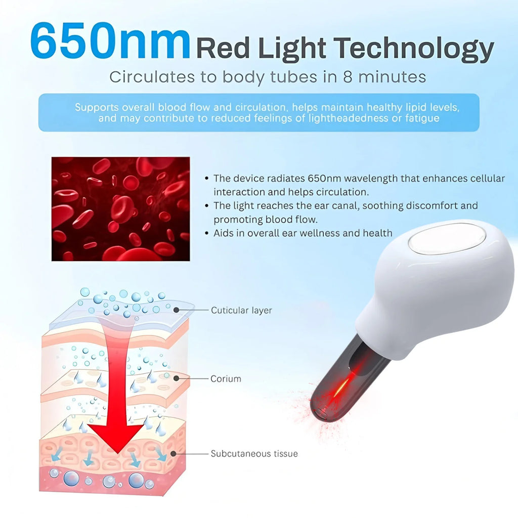1 Stück schmerzfreies 650nm Rotlicht-Otologie-Lasertherapiegerät – Ohrenpflegeinstrument bei Tinnitus, Mittelohrentzündung & Taubheit