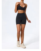 Hearuisavy Sommer Superweiches 2-teiliges Damen-Sportshorts-Set atmungsaktives Fitness-Yoga-BH Freizeit-Push-Up-Workout-Crop-Top