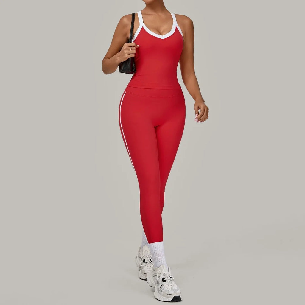 2PCS Damen Yoga-Set Hohe Taille Peach Hip Herausnehmbare Polsterung Sport-BH Hose Fitnessanzug Laufen Workout Gym Leggings Yoga-Set