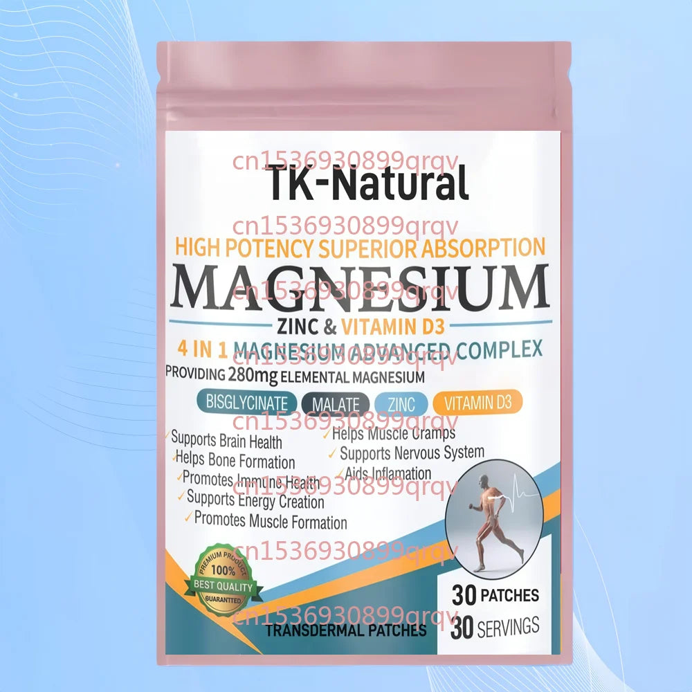 30 Patches Magnesium 4-in-1 Transdermalpflaster Bisglycinat, Malat, Zink & Vitamin D3 Unterstützung für Gehirn, Energie, Muskeln, Immunsystem Hauptbild