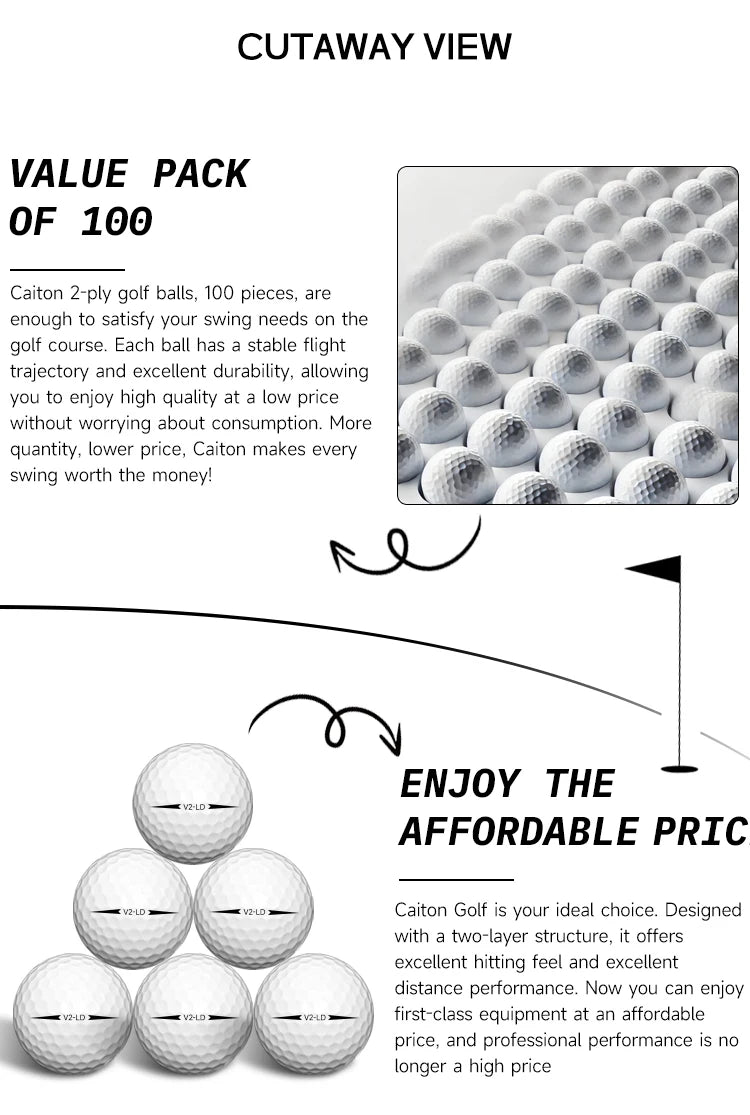 Caiton 100er-Pack 2-Schicht-Golfbälle – 332 Dimple, maximale Weite, Spin-Kontrolle, strapazierfähig, Präzision – für Golftraining & Spiel