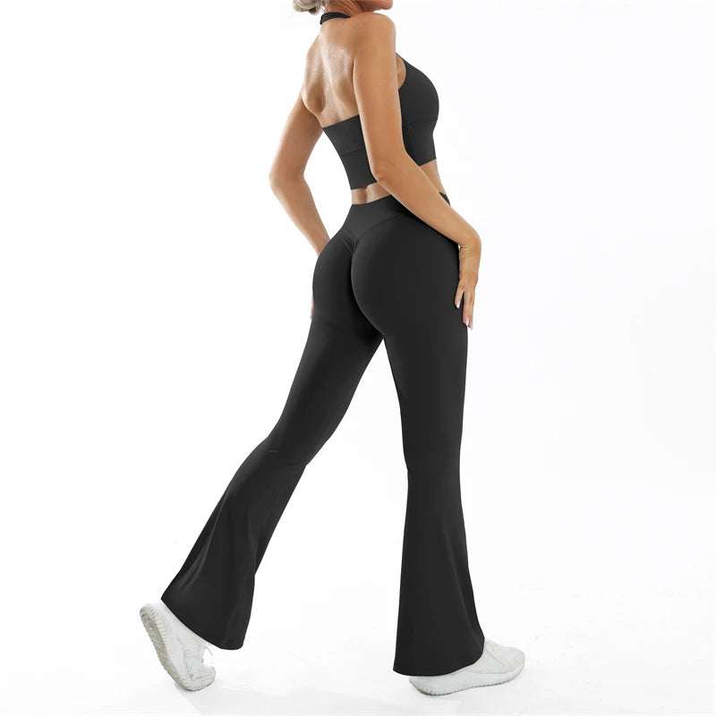 Scrunch-Sportanzug Damen Yoga-Set Gymnastik-Kleidung Sexy Sport-BHs und Schlaghosen-Sets Fitness-Outfits Damen Trainingskleidung