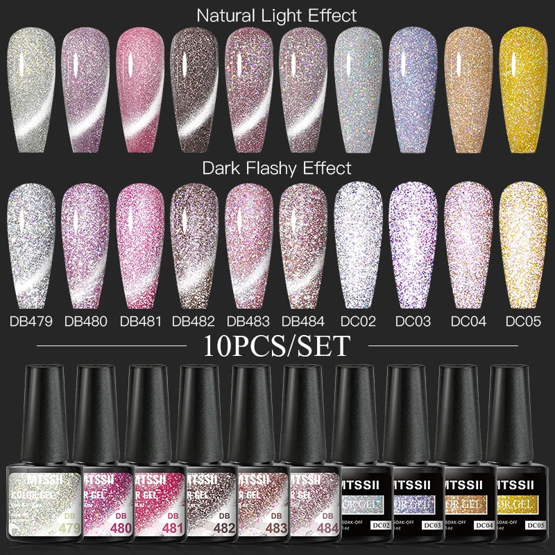 10/12PCS/SET Katze Magnetisches Gel Nagellack Set 9D Reflektierendes Glitzer Gel Halbpermanentes UV Gel Soak Off Funkelndes Nagelkunst Kits