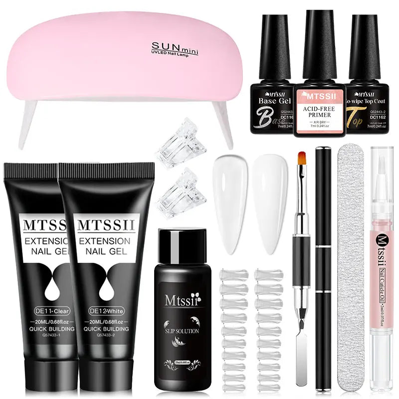 24-teiliges Set 20ml Poly Nail Extension Gel Kit Mini-UV-Lampe Versiegelung mit Basislack Überlack Professionelles Poly-UV-Nagelgel-Kit Starter-Kit