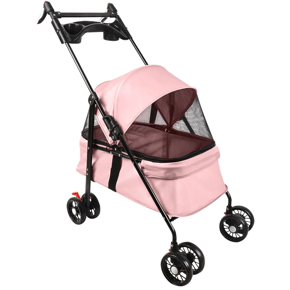 Folding Pet Stroller/Buggy, Dog/Cat Carrier, Pet Travel Stroller for Dogs with Cup Holder, Wheels with Brakes, Oxford Fabric, Steel Frame, 50 x 70 x 95 cm