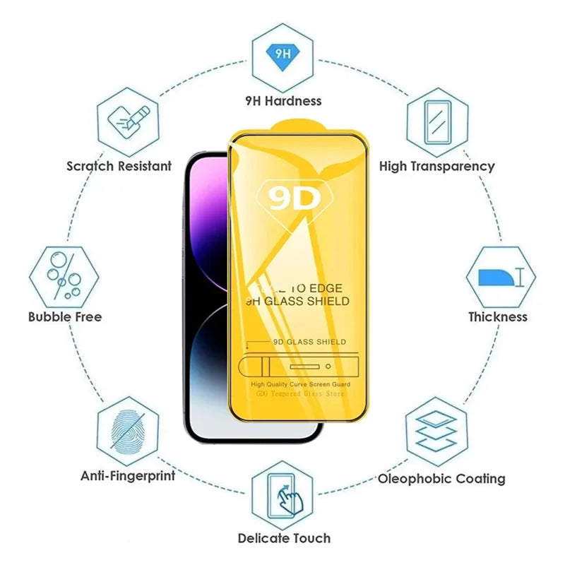 9D Displayschutzfolie aus gehärtetem Glas für iPhone 17 16 Pro Max 16e 15 14 13 12 11 Schutzglas für iPhone X XR XS Max 7 8 Plus