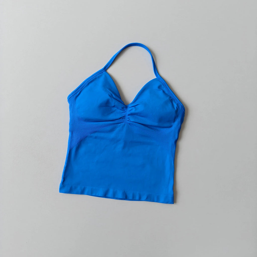 Langes Trägertop Yoga Weste Damen Rückenloses Tank Top Sport Fitness BHs Laufendes Workout Gym Neckholder