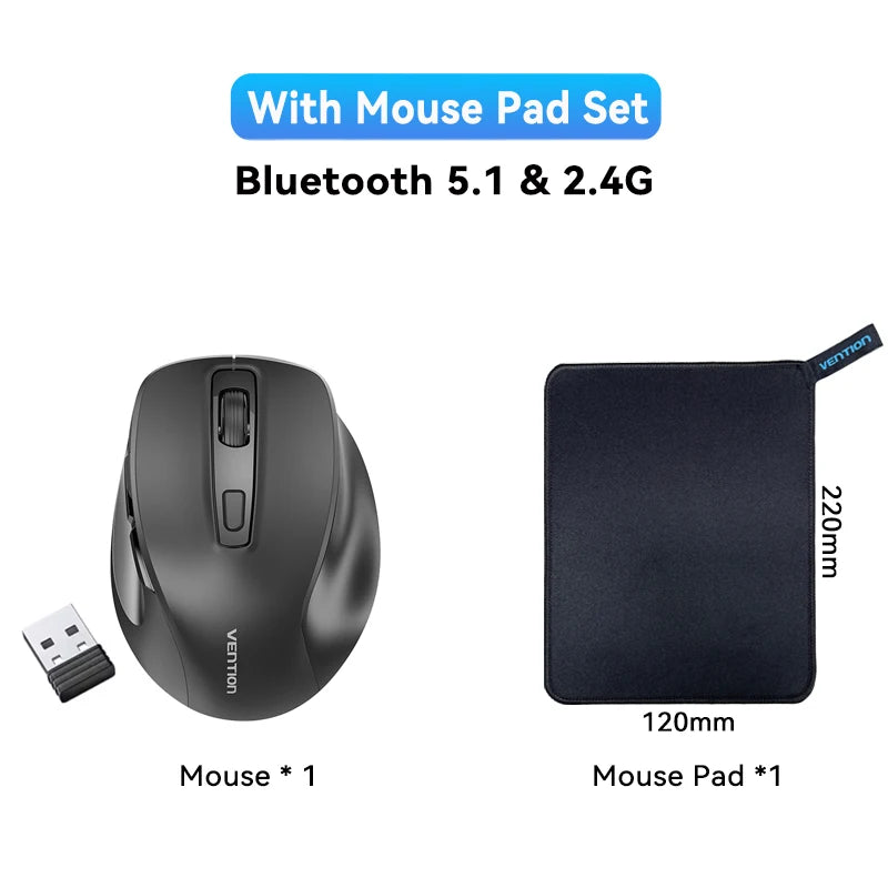 Vention Kabellose Bluetooth 5.1 Maus USB 2.4G Dual-Mode Ergonomische 4000 DPI Stille 6-Tasten-Maus für MacBook Tablet Laptop PC Mäuse