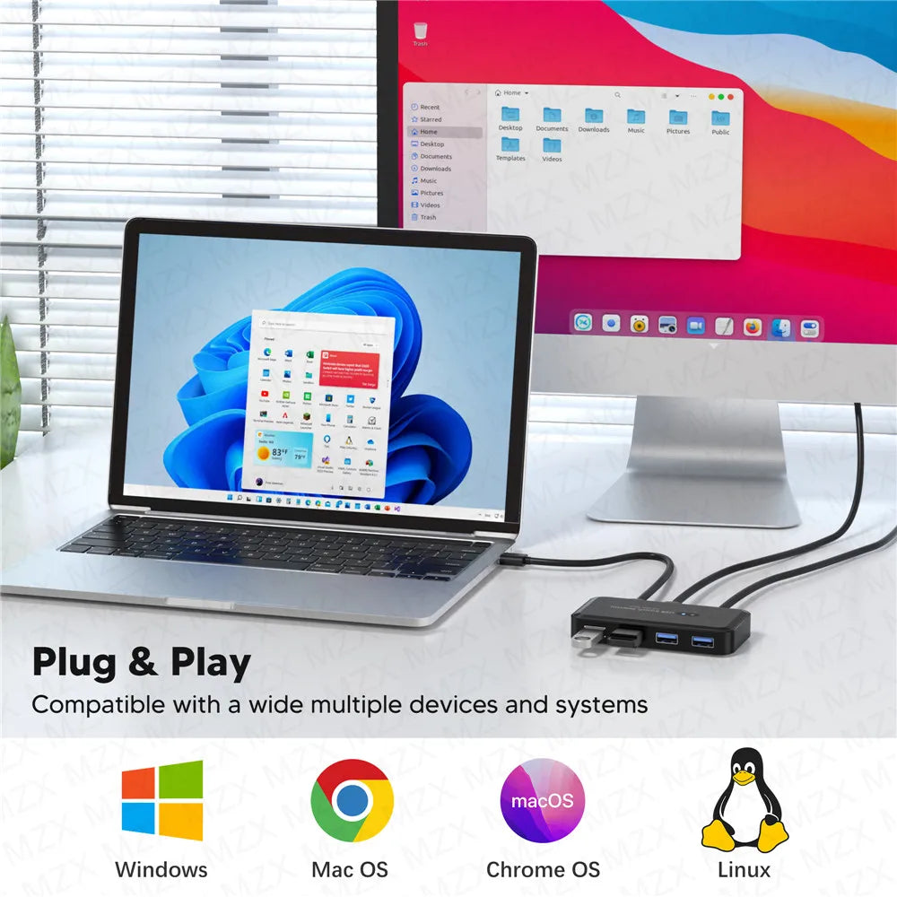MZX USB 3.0 Switch KVM-Umschalter Selector Hub Dockingstation Dock für 2 Laptop-PCs zum Teilen von Tastatur, Maus, USB-Geräten, Drucker, SSD