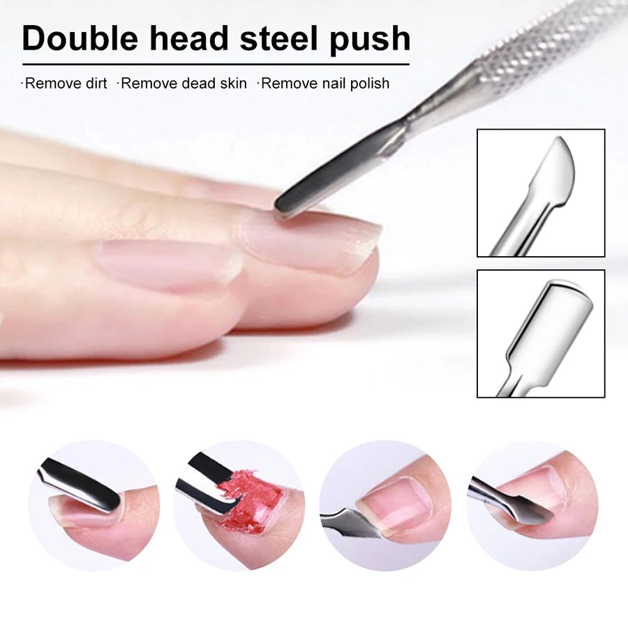 6tlg. Profi Nagelfeilen Maniküre-Sets Nagel-Set Nagelfeile Buffer Block Schleifstreifen Nagelhautschieber Edelstahl-Schieber-Kits Zweitbild