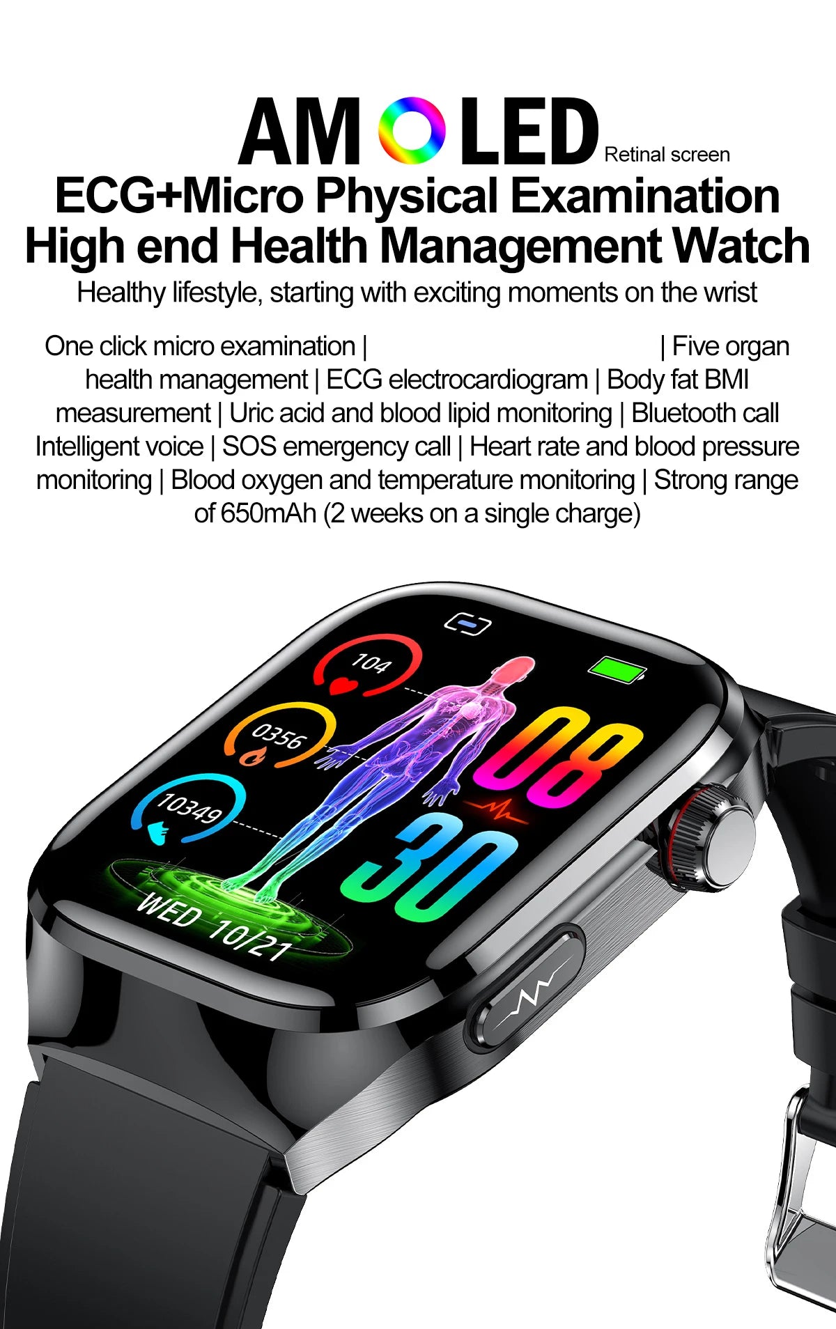 2026 Neue Pflegegrad-Harnsäure-Blutfettwerte Smartwatch Herren EKG+PPG Blutdruck Herzfrequenz Bluetooth Anruf Gesundheits-Smartwatch