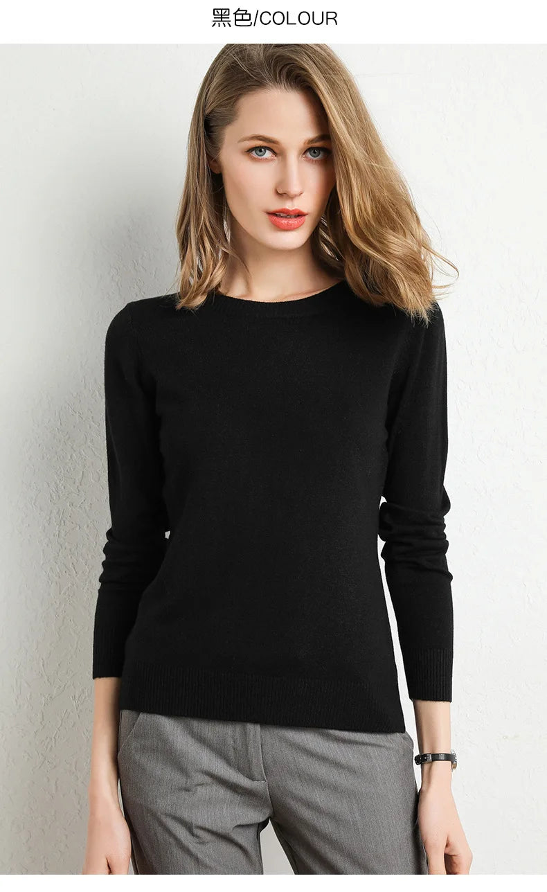 Damen Slim O-Neck Pullover Kaschmir-Wollmischung Pullover Herbst Und Winter Langarm Strick Unterhemd Große Größe 2024
