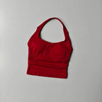 Nahtlose Neckholder-Yoga-Tanktops für Damen mit integriertem BH, gepolstertem Gymnastik-Top, ärmellosem Shirt, tailliert, rückenfrei, Sportbekleidung