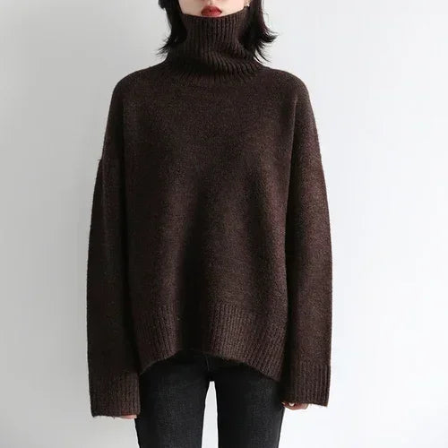 CHIC VEN Koreanischer Damen Pullover Lockerer Rollkragenpullover Warme Einfarbige Pullover Strickwaren Basic Female Tops Herbst Winter 2022