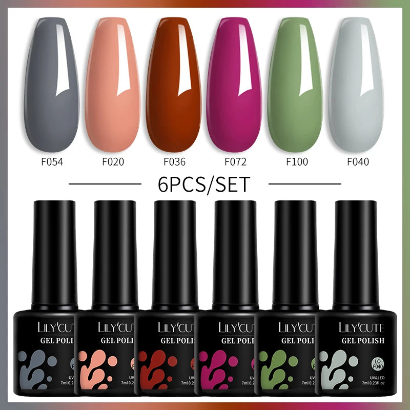 LILYCUTE 7ML 6PCS Neon Gel Nagellack Set fluoreszierend Farbwechsel Semi Permanent Soak Off Maniküre-Kit Nail Art Gel