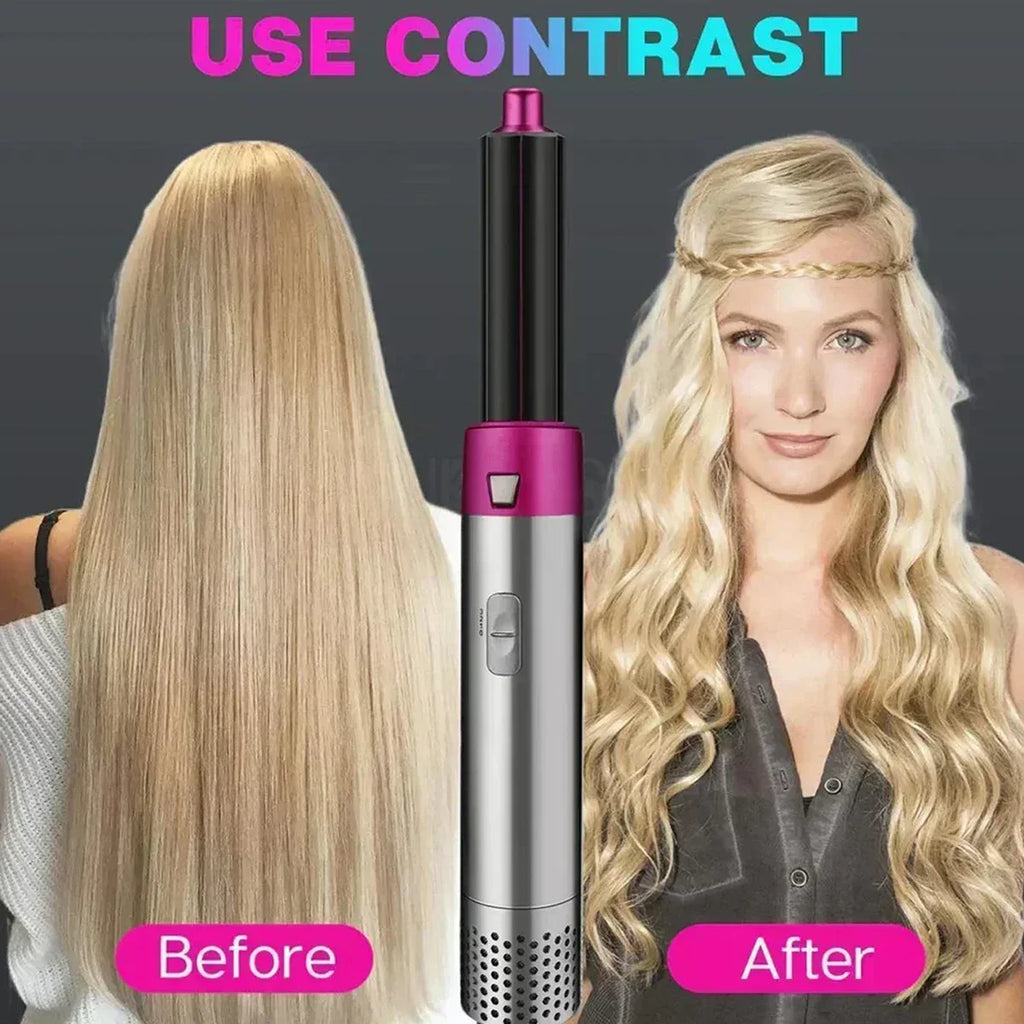 5-in-1-Haartrockner- und Heißluftkammbürste mit Lockenstab und Haarglätter zum schnellen Trocknen, Locken, Glätten und Stylen