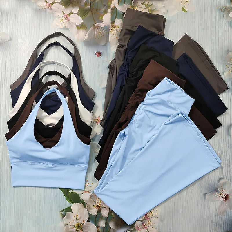 Scrunch-Sportanzug Damen Yoga-Set Gymnastik-Kleidung Sexy Sport-BHs und Schlaghosen-Sets Fitness-Outfits Damen Trainingskleidung Hauptbild