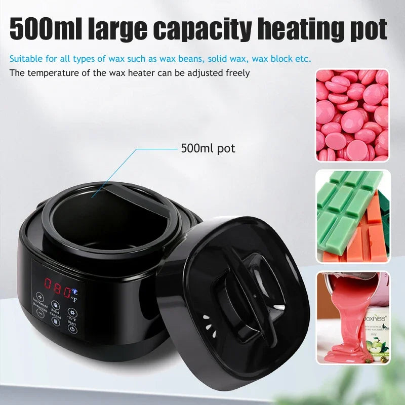 500ML Wax Heater Set For Body Hair Removal Unisex / Black And White Color Electric Display Screen Wax Heater / 200g Wax Beans