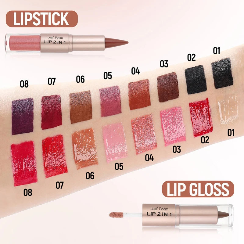 Schwarzer brauner, spitz zulaufender Lipliner-Konturenstift, doppelseitiger Spiegel, aufpolsternder Lippenglanz, kristallklarer Lipgloss, sexy roter Lippen-Tint-Make-up