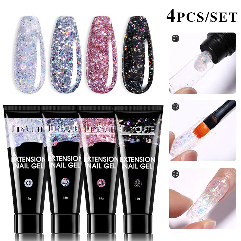 LILYCUTE 15ml Verlängerungsgel-Nagellack-Set Quick Nail Prolong mit Verlängerungsform-Nagelspitzen Acryl-Lösung Maniküre-Werkzeug-Kit