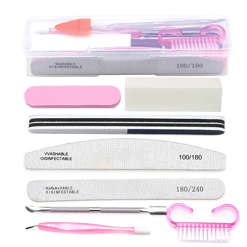 8-teiliges Nagelfeilen-Set 100/180 Nagelschleifpuffer Professionelle Maniküre-Feilen Make-up Pediküre-Bürsten Werkzeug Verlängerungskits
