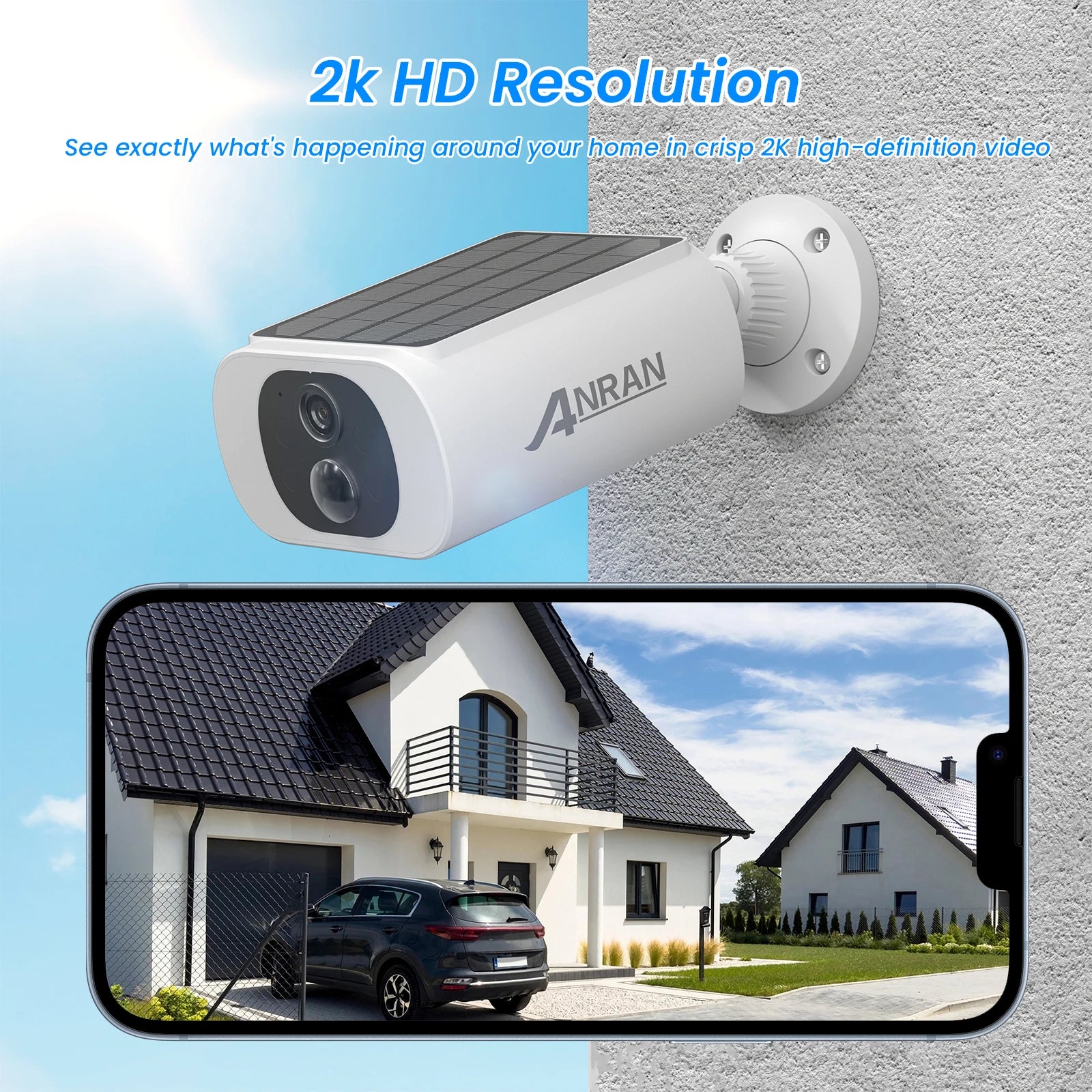 ANRAN 2K Solar-Überwachungskamera 3/5MP Outdoor Funk 2.4G WIFI Kamera Akku-Cam Flutlicht Farbe Nachtsicht NVR kann nicht hinzugefügt werden