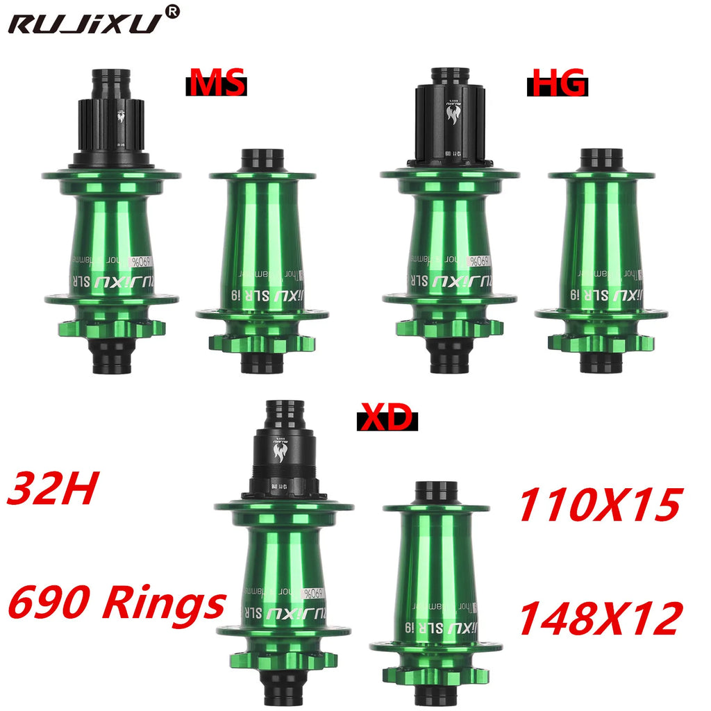 grün RUJIXU SLR I9 690 Click Nabe 7 Lager MTB Mountainbike Nabe Vorderrad Hinterrad 32 Loch QR TA BOOST Scheibenbremse Fahrrad MS/XD Naben