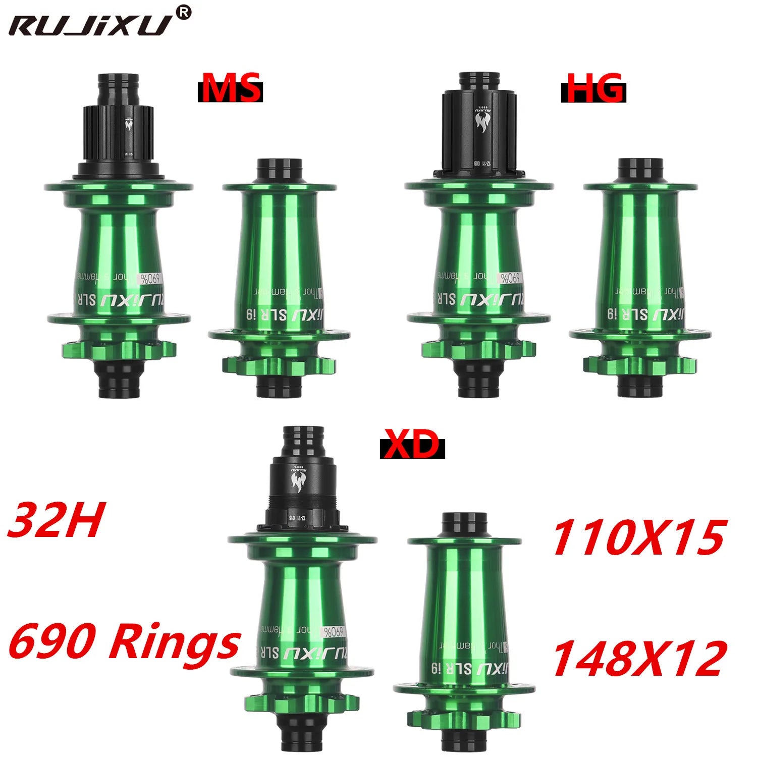 grün RUJIXU SLR I9 690 Click Nabe 7 Lager MTB Mountainbike Nabe Vorderrad Hinterrad 32 Loch QR TA BOOST Scheibenbremse Fahrrad MS/XD Naben