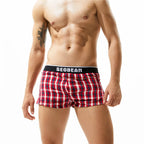 SEOBEAN Klassische Herren Boxershorts kariert 100% Baumwolle Unterwäsche Boxershorts U-konvexer Beutel Pfeil Panties Shorts Herren Schlafunterteile
