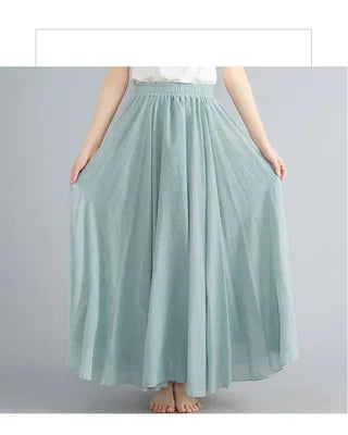 Neue 2020 Damen Leinen Baumwolle Lange Röcke Elastische Taille Plissierte Maxi Röcke Strand Boho Vintage Sommer Röcke Faldas Saia