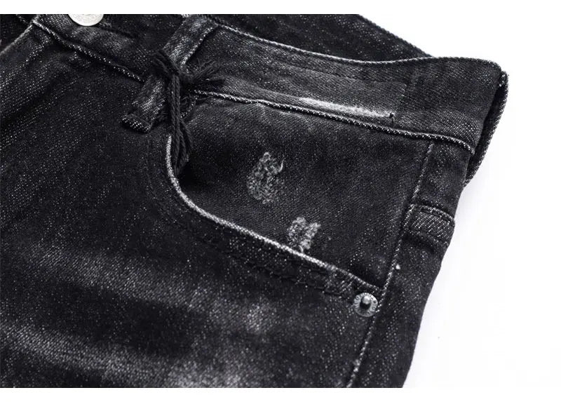 Street Fashion Herren Eng Schwarz Grau Jeans Retro Elastische Schlankmachende Split-Style Jeans Herren Retro Designer Brand Jeans Hombre