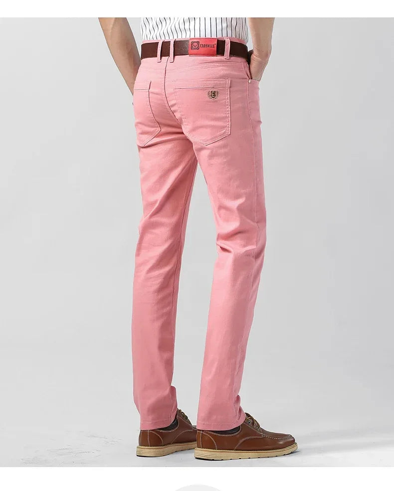 5 Farben Herren Bunte Denim Stretch Stretch Jeans Elastische Gelb Pink Rot Slim Herren Bekleidung Einfache Business Denim Hosen