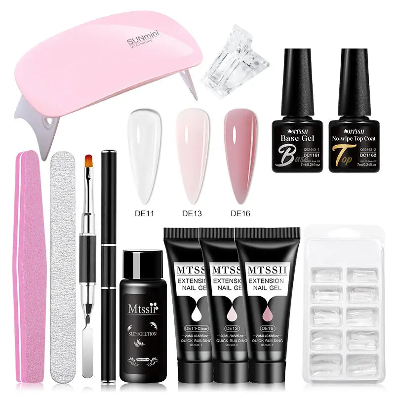24-teiliges Set 20ml Poly Nail Extension Gel Kit Mini-UV-Lampe Versiegelung mit Basislack Überlack Professionelles Poly-UV-Nagelgel-Kit Starter-Kit
