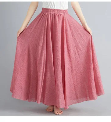 Neue 2020 Damen Leinen Baumwolle Lange Röcke Elastische Taille Plissierte Maxi Röcke Strand Boho Vintage Sommer Röcke Faldas Saia