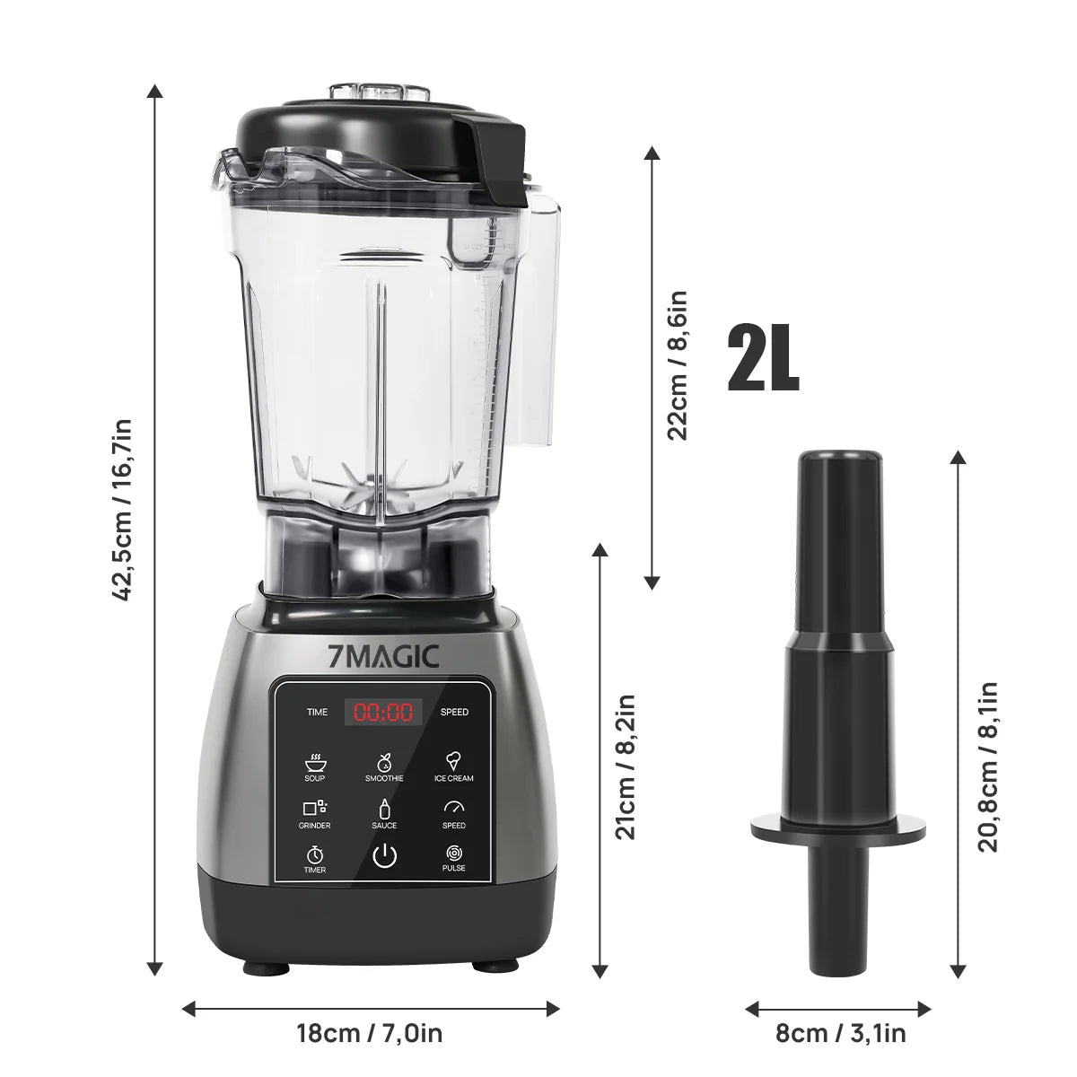 2000W Hochleistungs-Timer-Mixer Entsafter Obst-Küchenmaschine Eis Smoothies BPA-freier 2L Behälter