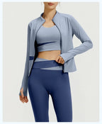 Yoga Set 3-teilig, Gym Kleidung, Sportbekleidung, Yoga Anzüge für Damen, Langarm Crop Top, Fitness Set, Trainingsanzüge, Sport-BH, Gym Leggings
