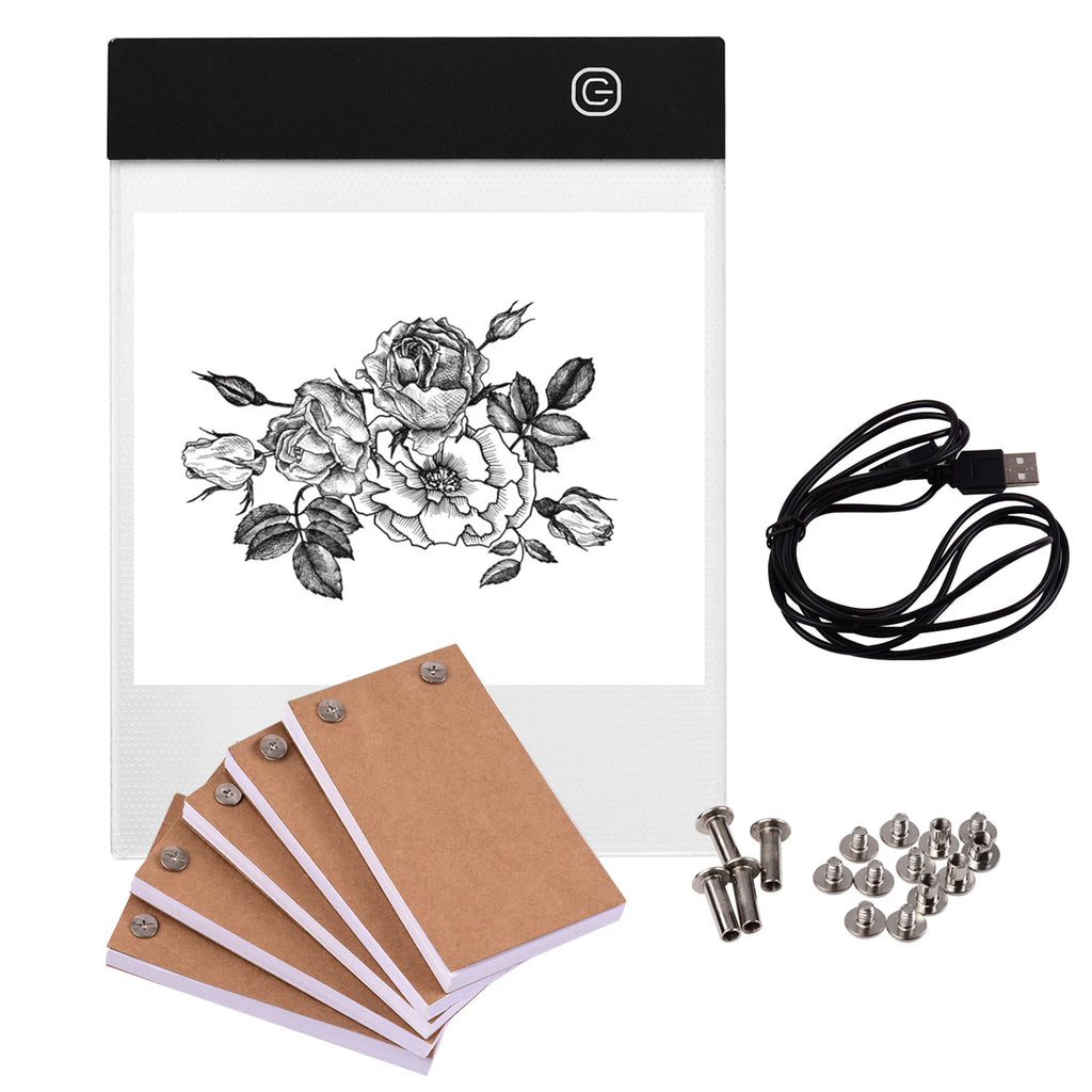 Tragbares Daumenkino-Set mit Leuchtpad-Tablet, LED-Leuchtkasten, 3-Stufen-Helligkeitsregelung, 300 Blatt Daumenkino-Papier mit Bindeschraube