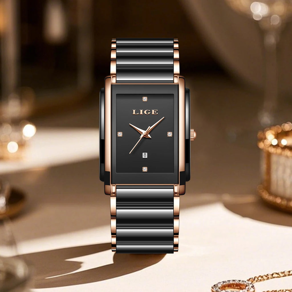 LIGE Mode Elegante Damenuhr Japanisches Uhrwerk Keramikarmband Luxus Damen Armband Quarzuhren Geschenke Reloj Mujer