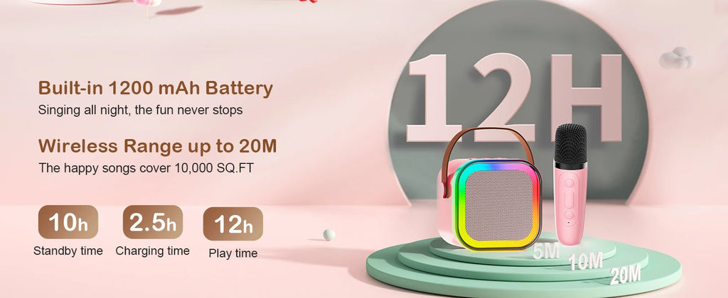 Viel Spaß mit der Party-Portable 2-teiligen Bluetooth Karaoke Maschine mit 5.3PA Lautsprechersystem, kabellosen Mikrofonen für Home Entertainment