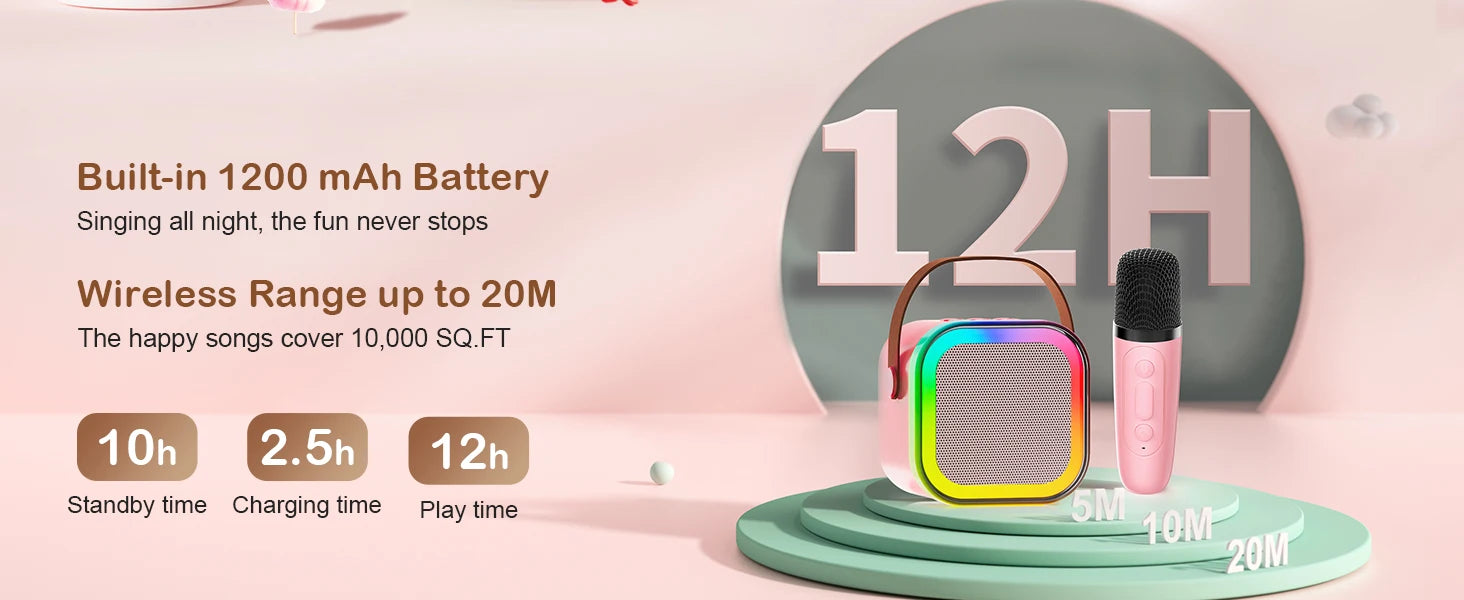Viel Spaß mit der Party-Portable 2-teiligen Bluetooth Karaoke Maschine mit 5.3PA Lautsprechersystem, kabellosen Mikrofonen für Home Entertainment