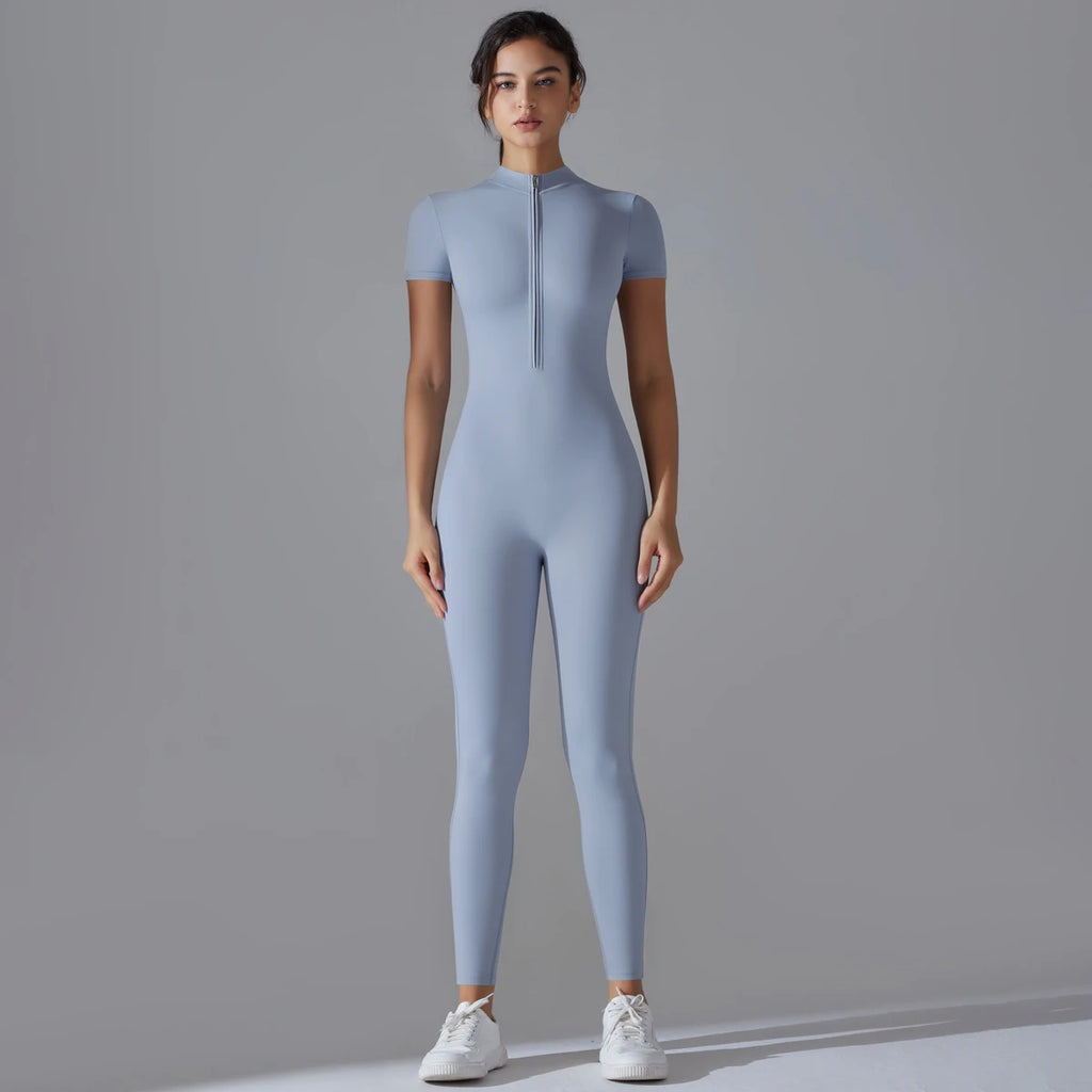 Ärmelloser Yoga-Jumpsuit mit Reißverschluss, schnelltrocknender, atmungsaktiver, figurbetonter Outdoor-Sport-Jumpsuit, Fitnessanzug
