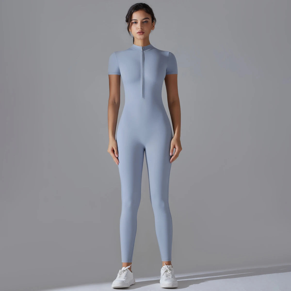 Ärmelloser Yoga-Jumpsuit mit Reißverschluss, schnelltrocknender, atmungsaktiver, figurbetonter Outdoor-Sport-Jumpsuit, Fitnessanzug